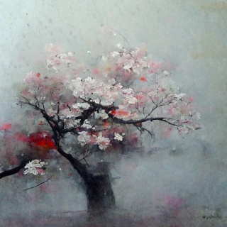 油絵, 桜, 日本人, 抽象画, 雨