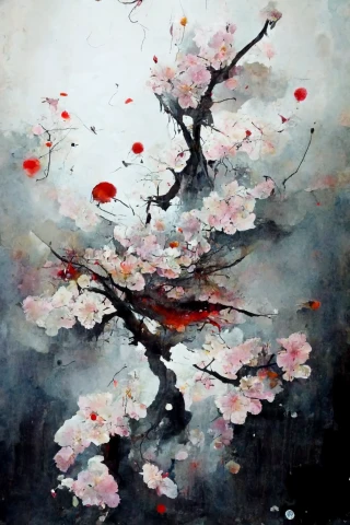 桜, 日本人, ホラー, 抽象画, 雪