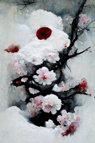 桜, 日本人, ホラー, 抽象画, 雪