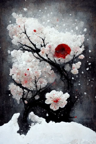 桜, 日本人, ホラー, 抽象画, 雪