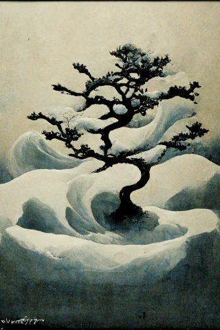 日本人, 盆栽, 狂気, 抽象画, 雪