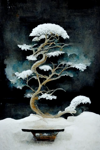 日本人, 盆栽, 狂気, 抽象画, 雪