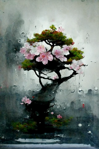 桜, 日本人, 盆栽, 狂気, 抽象画, 雨