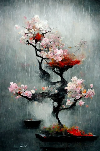 桜, 日本人, 盆栽, 狂気, 抽象画, 雨