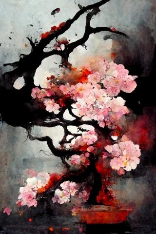 桜, 日本人, 盆栽, 狂気, 抽象画, 雨