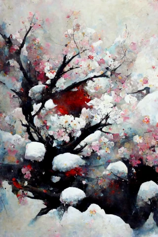 桜, 日本人, 狂気, 抽象画, 雪