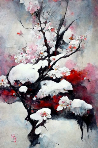 桜, 日本人, 狂気, 抽象画, 雪