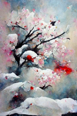 桜, 日本人, 狂気, 抽象画, 雪