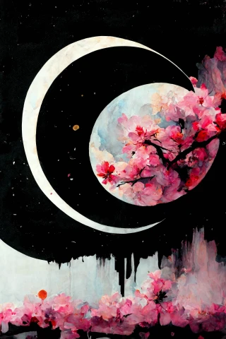 桜, 狂った, 抽象画, 悲しい, 月
